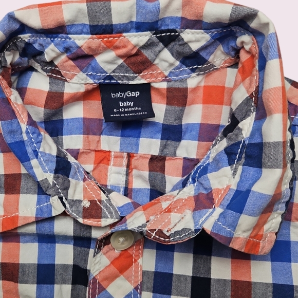 GAP Baby Boy Blue Orange Plaid Romper Shorts Size 6-12 Months - Picture 3 of 3